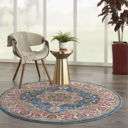 Nourison - Passion PSN20 Teal Multicolor 53in x Round Persian Area Rug - PSN20-99446765284 veiw 2