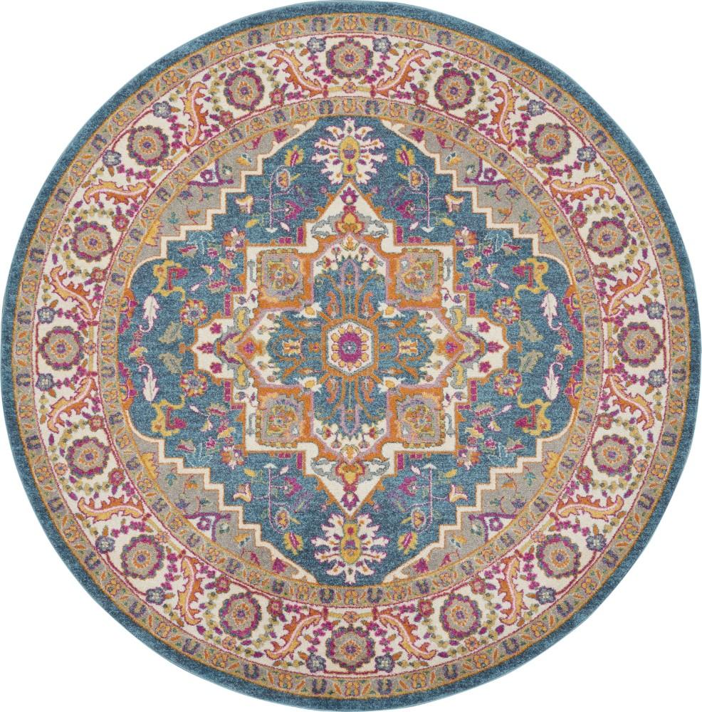 Nourison - Passion PSN20 Teal Multicolor 8 x Round Persian Area Rug - PSN20-99446765260 veiw 1