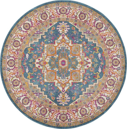 Nourison - Passion PSN20 Teal Multicolor 8 x Round Persian Area Rug - PSN20-99446765260 veiw 1