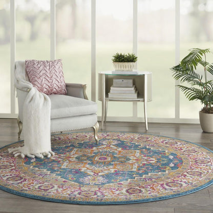Nourison - Passion PSN20 Teal Multicolor 8 x Round Persian Area Rug - PSN20-99446765260 veiw 2