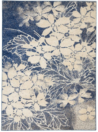Nourison - Tranquil TRA08 Navy Blue and Grey 6x9 Ombre Floral Area Rug - TRA08-99446486127_CLOSEOUT veiw 1