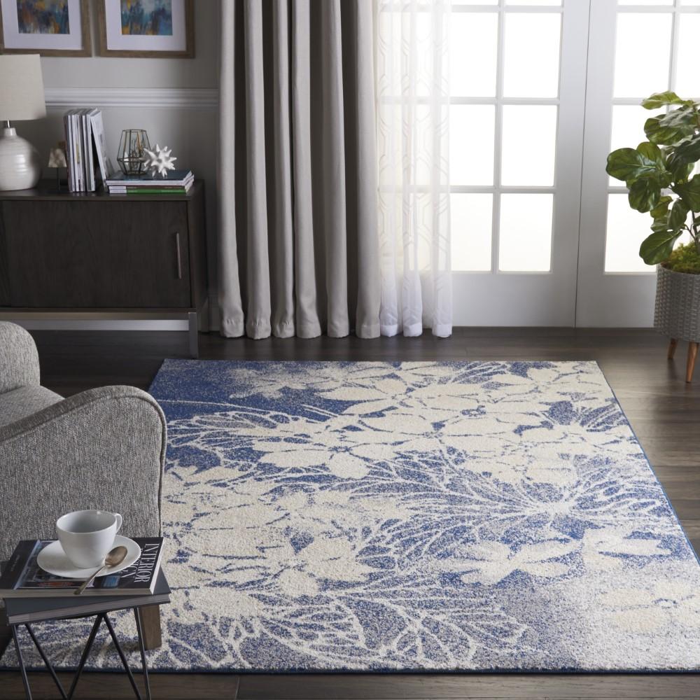 Nourison - Tranquil TRA08 Navy Blue and Grey 6x9 Ombre Floral Area Rug - TRA08-99446486127_CLOSEOUT veiw 2
