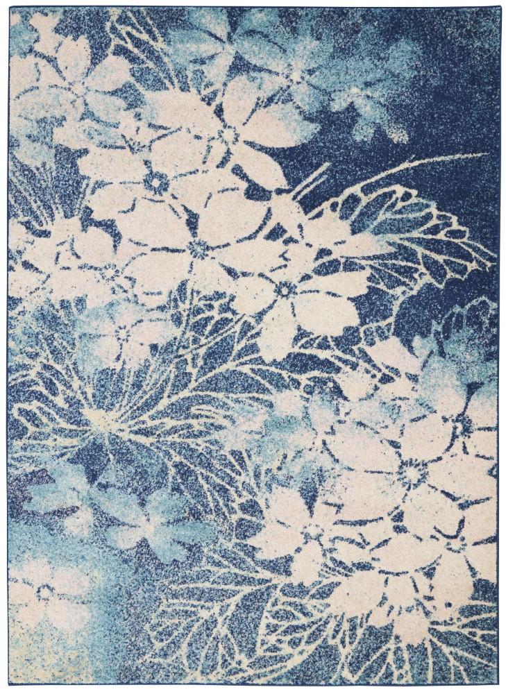 Nourison - Tranquil TRA08 Navy Blue and White 53in x 73in Ombre Floral Area Rug - TRA08-99446486028 veiw 1