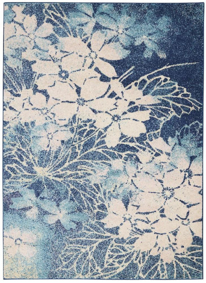 Nourison - Tranquil TRA08 Navy Blue and White 53in x 73in Ombre Floral Area Rug - TRA08-99446486028 veiw 1