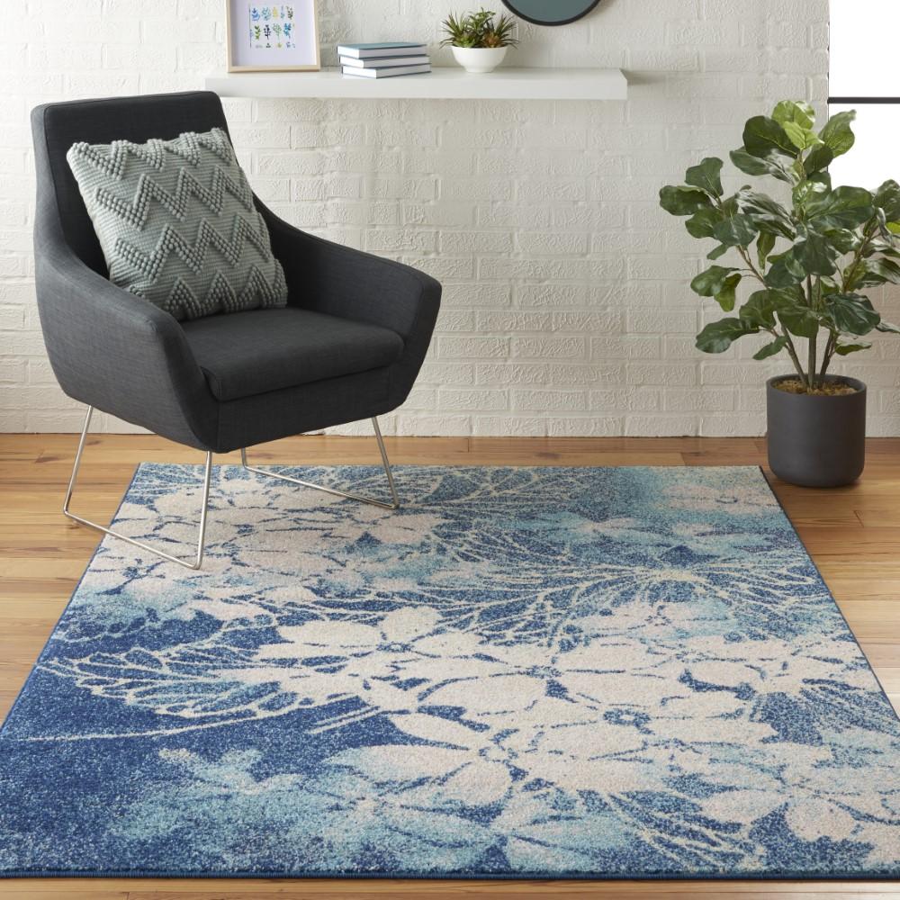 Nourison - Tranquil TRA08 Navy Blue and White 53in x 73in Ombre Floral Area Rug - TRA08-99446486028 veiw 2