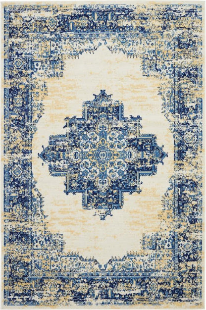 Nourison - Grafix GRF14 White and Blue 6x9 Area Rug - GRF14-99446459046 veiw 1