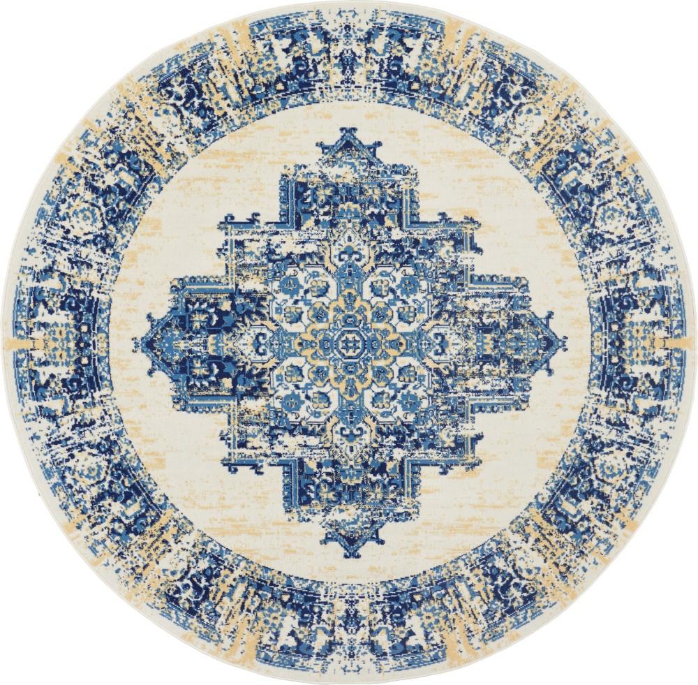 Nourison - Grafix GRF14 White and Blue 8 x Round Large Rug - GRF14-99446459022 veiw 1