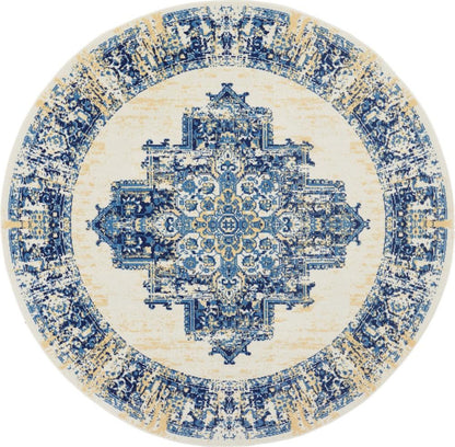 Nourison - Grafix GRF14 White and Blue 8 x Round Large Rug - GRF14-99446459022 veiw 1
