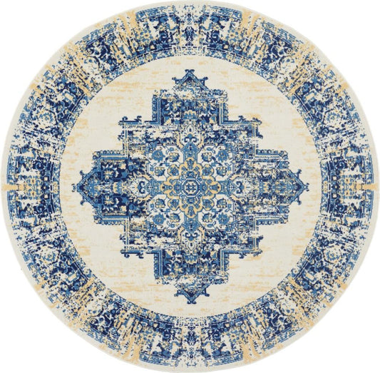 Nourison - Grafix GRF14 White and Blue 8 x Round Large Rug - GRF14-99446459022 veiw 1