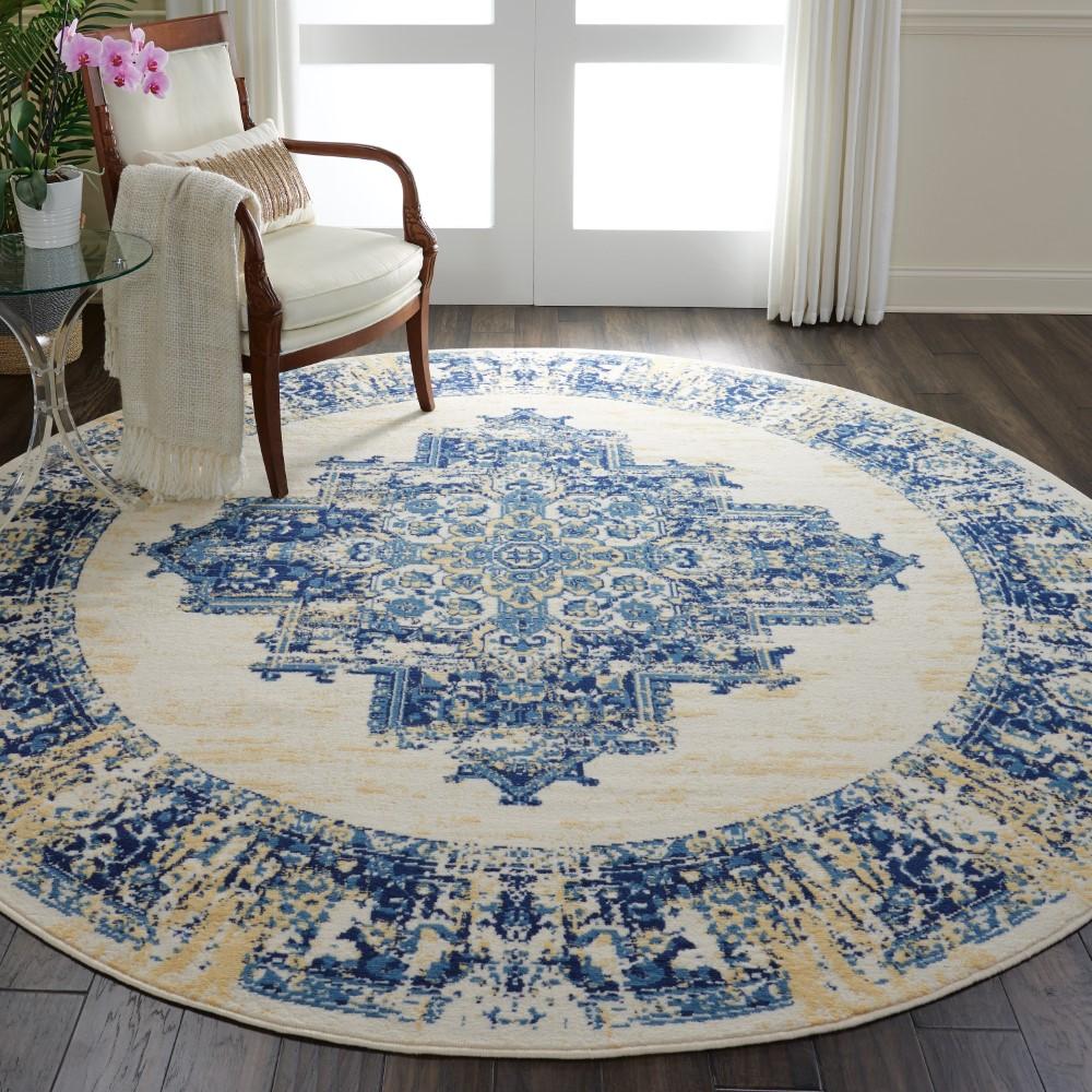 Nourison - Grafix GRF14 White and Blue 8 x Round Large Rug - GRF14-99446459022 veiw 2