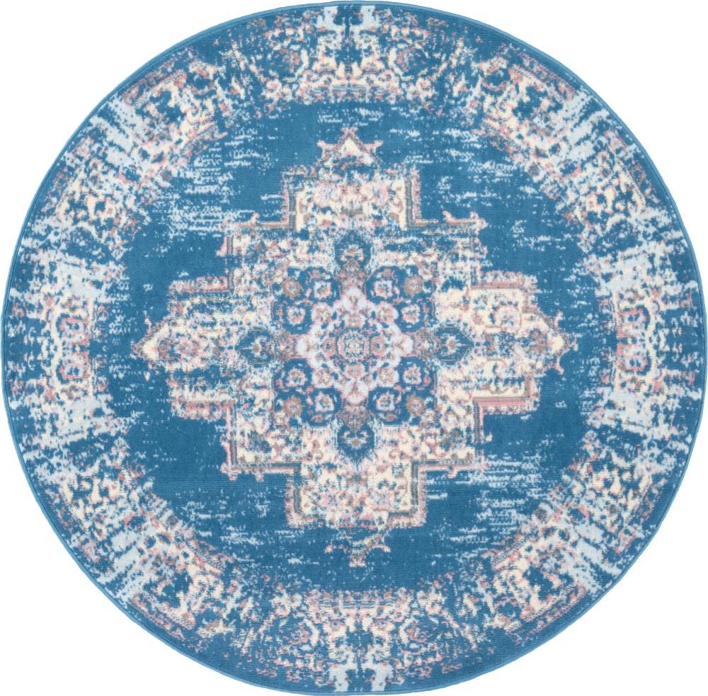 Nourison - Grafix GRF14 Blue 53in x Round Persian Area Rug - GRF14-99446481566 veiw 1