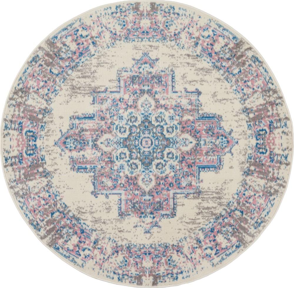 Nourison - Grafix GRF14 White and Pink 53in x Round Persian Area Rug - GRF14-99446481641 veiw 1