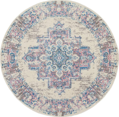 Nourison - Grafix GRF14 White and Pink 53in x Round Persian Area Rug - GRF14-99446481641 veiw 1