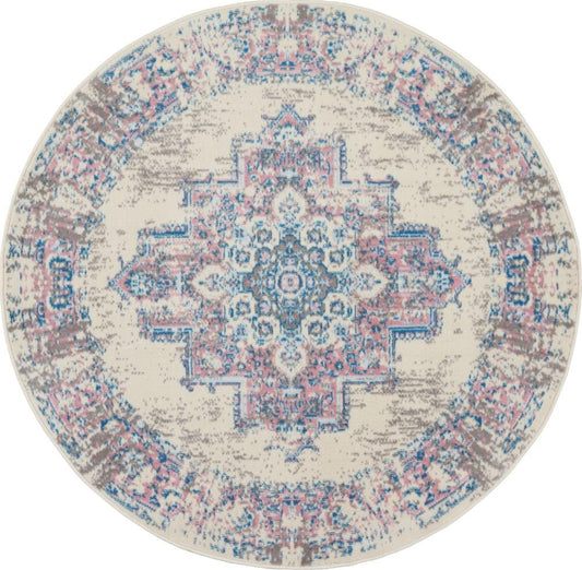 Nourison - Grafix GRF14 White and Pink 53in x Round Persian Area Rug - GRF14-99446481641 veiw 1
