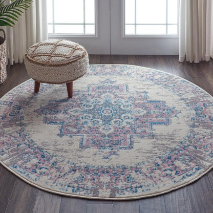 Nourison - Grafix GRF14 White and Pink 53in x Round Persian Area Rug - GRF14-99446481641 veiw 2
