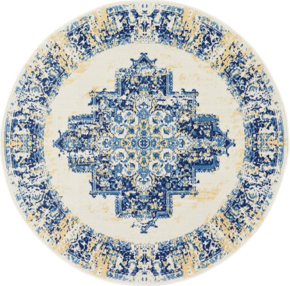 Nourison - Grafix GRF14 White and Blue 4 Round Area Rug - GRF14-99446810106 veiw 1