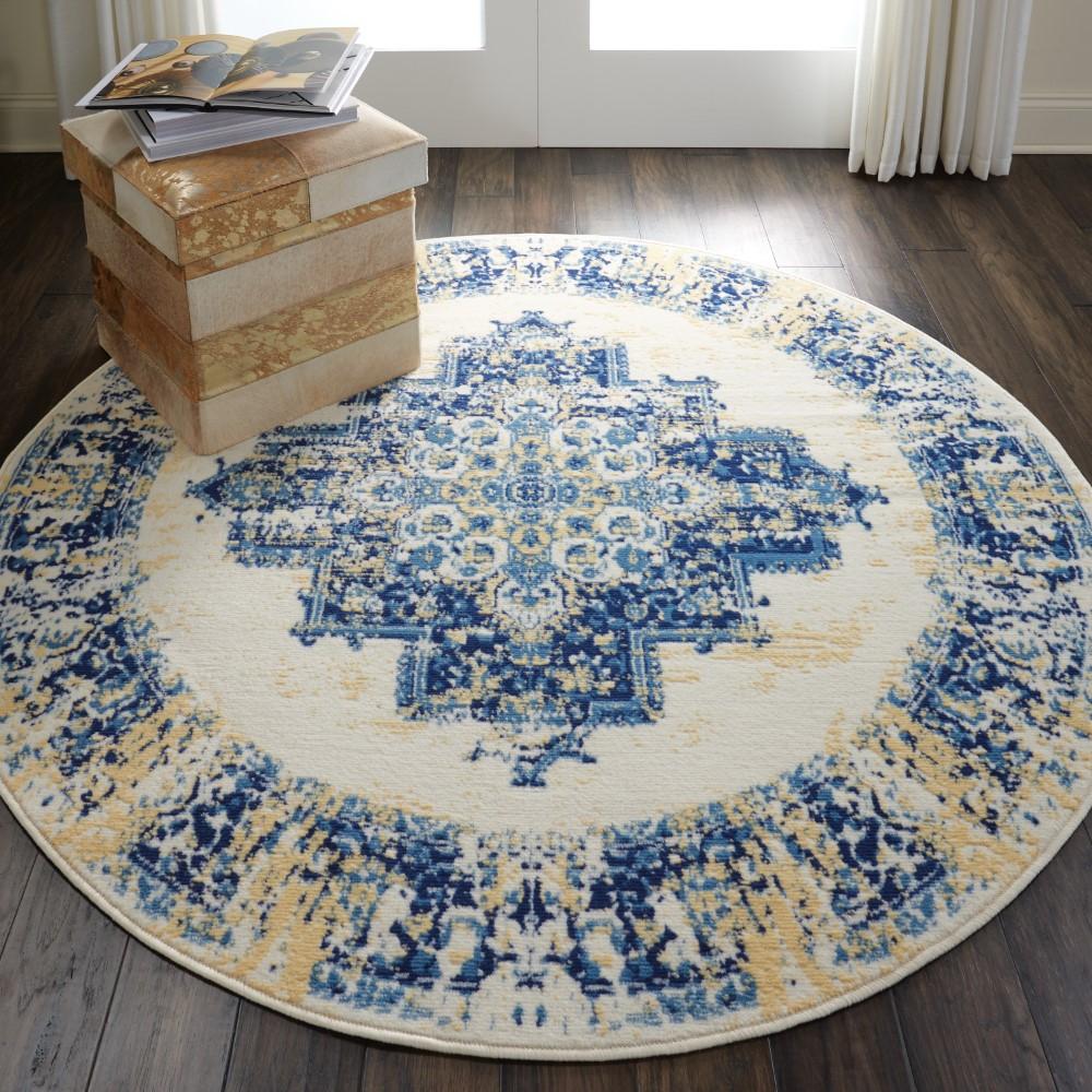 Nourison - Grafix GRF14 White and Blue 4 Round Area Rug - GRF14-99446810106 veiw 2