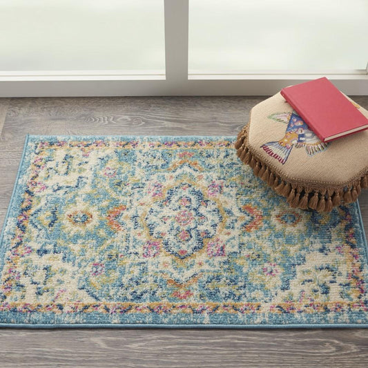 Nourison - Passion 110inx210in Ivory, Light Blue Bohemian Area Rug - PSN25-99446747839 veiw 2