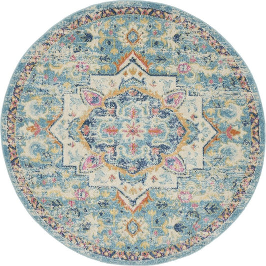 Nourison - Passion 4 x Round Ivory, Light Blue Bohemian Area Rug - PSN25-99446747921 veiw 1