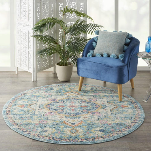 Nourison - Passion 4 x Round Ivory, Light Blue Bohemian Area Rug - PSN25-99446747921 veiw 2