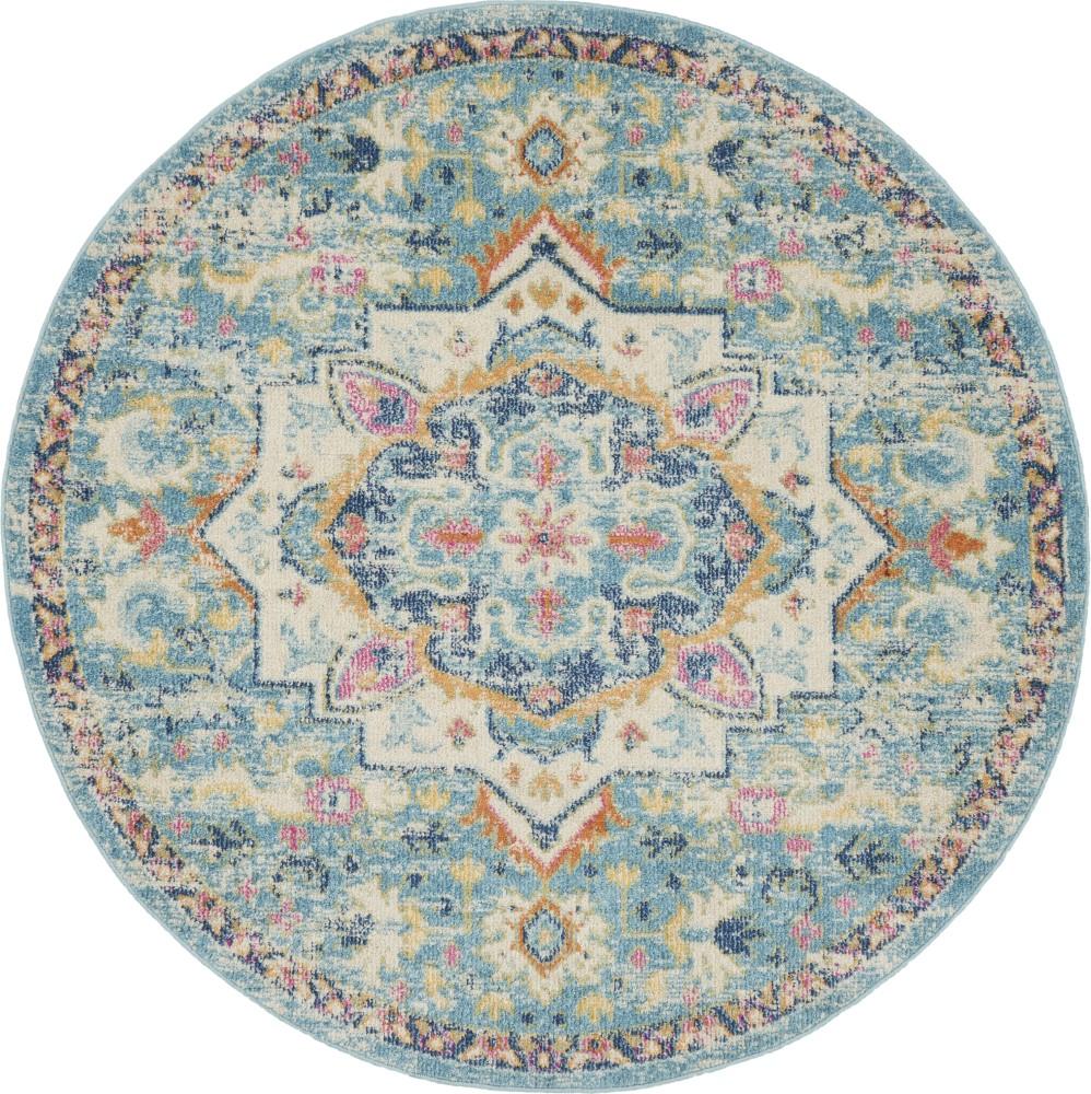 Nourison - Passion 53in x Round Ivory, Light Blue Bohemian Area Rug - PSN25-99446747938 veiw 1