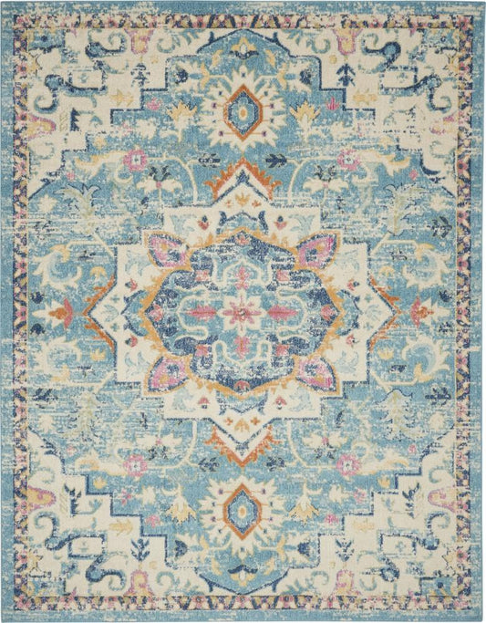 Nourison - Passion 8x 10 Ivory, Light Blue Bohemian Area Rug - PSN25-99446748027 veiw 1