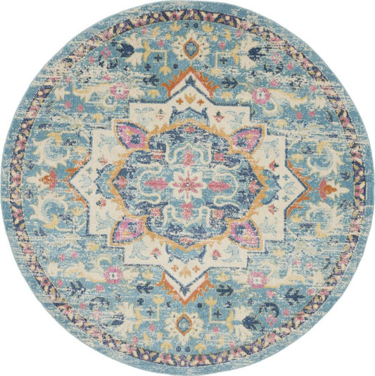 Nourison - Passion 8 x Round Ivory, Light Blue Bohemian Area Rug - PSN25-99446748010 veiw 1
