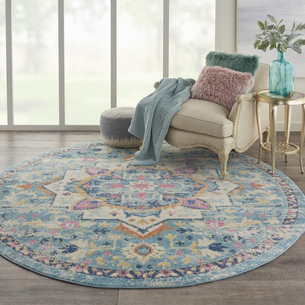 Nourison - Passion 8 x Round Ivory, Light Blue Bohemian Area Rug - PSN25-99446748010 veiw 2