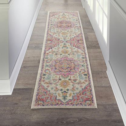 Nourison - Passion 22inx76in Ivory, Pink Bohemian Area Rug - PSN25-99446748102 veiw 2