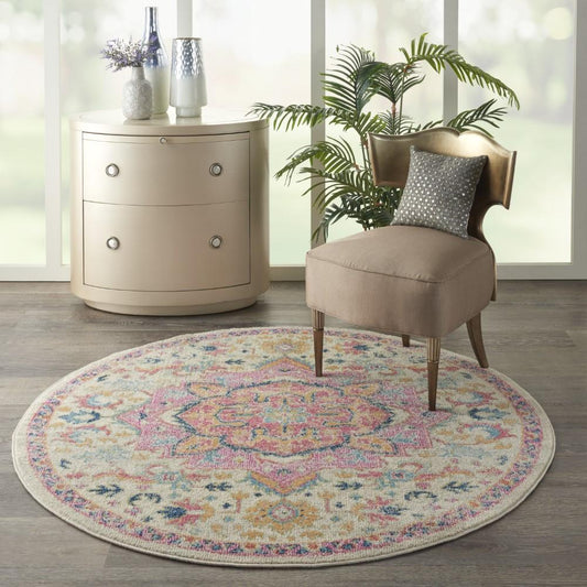 Nourison - Passion 4 x Round Ivory, Pink Bohemian Area Rug - PSN25-99446748195 veiw 2