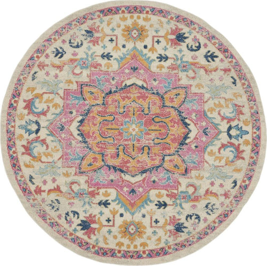 Nourison - Passion 8 x Round Ivory, Pink Bohemian Area Rug - PSN25-99446748256 veiw 1