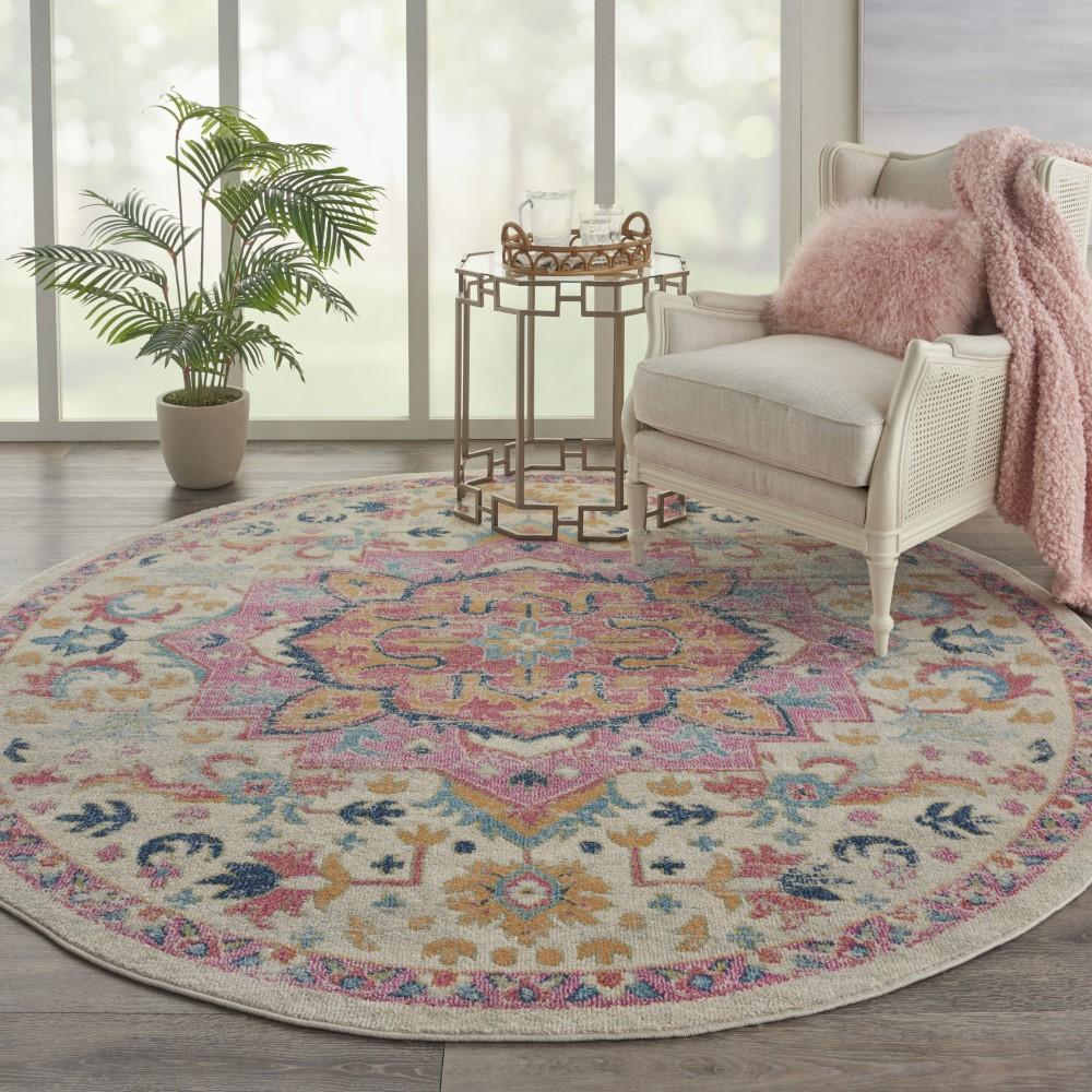 Nourison - Passion 8 x Round Ivory, Pink Bohemian Area Rug - PSN25-99446748256 veiw 2