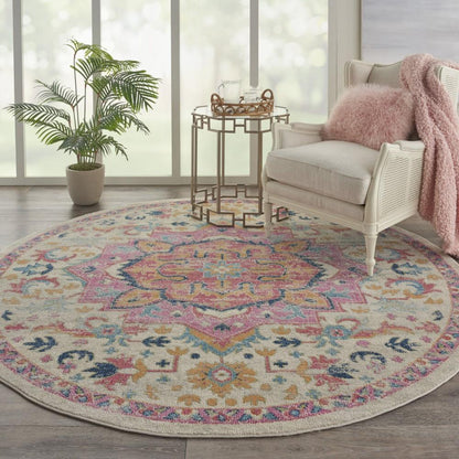 Nourison - Passion 8 x Round Ivory, Pink Bohemian Area Rug - PSN25-99446748256 veiw 2