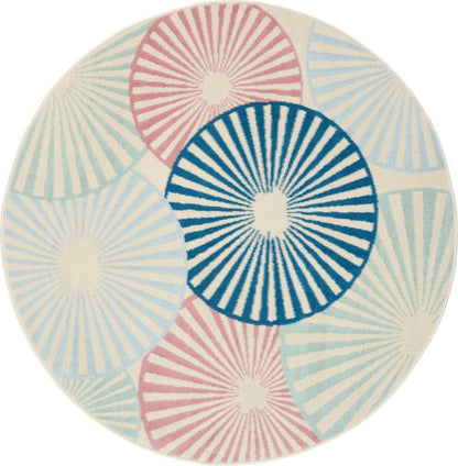 Nourison - Grafix GRF20 White and Blue 53in x Round Area Rug - GRF20-99446481702 - CLOSEOUT veiw 1