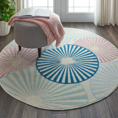 Nourison - Grafix GRF20 White and Blue 53in x Round Area Rug - GRF20-99446481702 - CLOSEOUT veiw 2