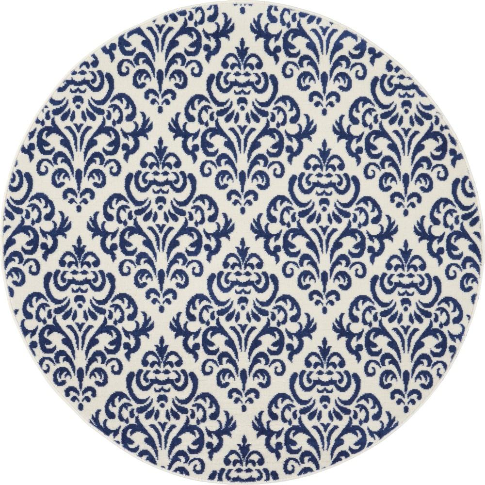 Nourison - Grafix GRF06 Navy Blue and White 53in x Round Area Rug - GRF06-99446459107 veiw 1