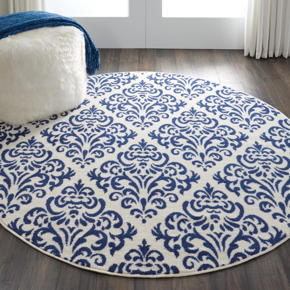 Nourison - Grafix GRF06 Navy Blue and White 53in x Round Area Rug - GRF06-99446459107 veiw 2