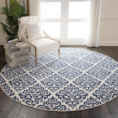Nourison - Grafix GRF06 Navy Blue and White 8 x Round Large Rug - GRF06-99446459114 veiw 2