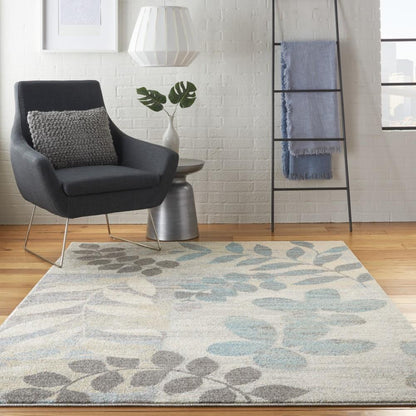 Nourison - Tranquil 53in x 73in White and Blue Farmhouse Area Rug - TRA01-99446483485 veiw 2