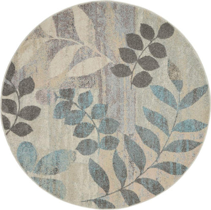 Nourison - Tranquil 53in x Round White and Blue Farmhouse Area Rug - TRA01-99446483577 veiw 1