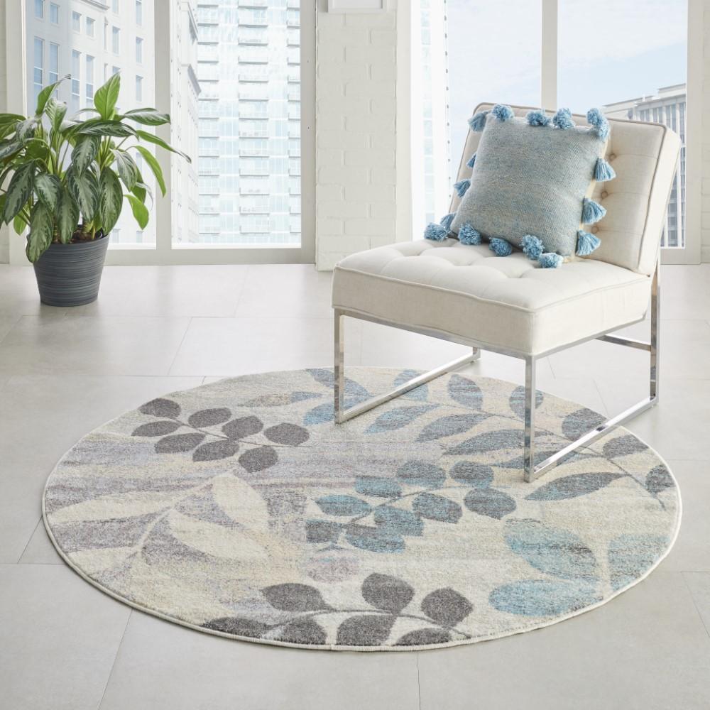 Nourison - Tranquil 53in x Round White and Blue Farmhouse Area Rug - TRA01-99446483577 veiw 2