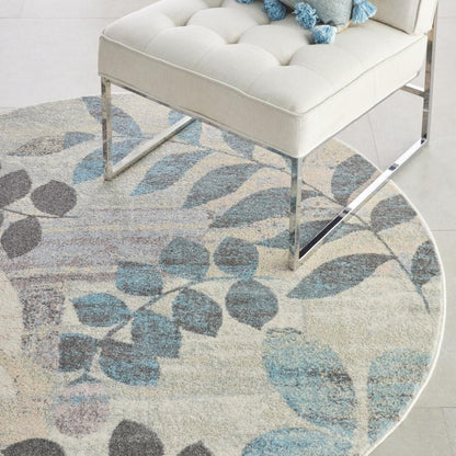 Nourison - Tranquil 53in x Round White and Blue Farmhouse Area Rug - TRA01-99446483577 veiw 3