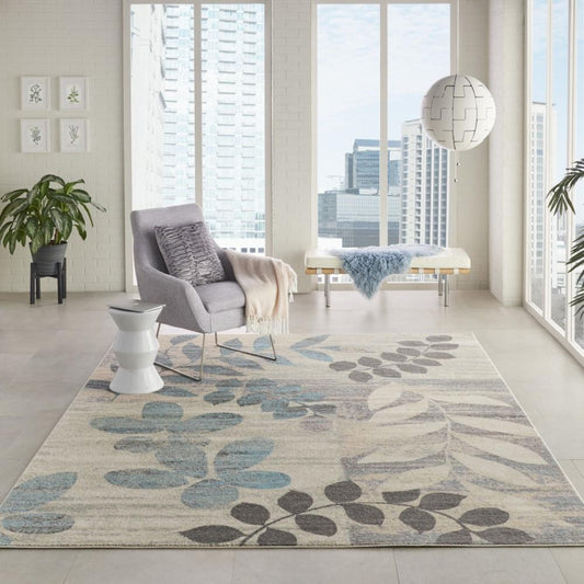 Nourison - Tranquil 810in x 1110in White and Blue Farmhouse Oversized Rug - TRA01-99446483546 veiw 2