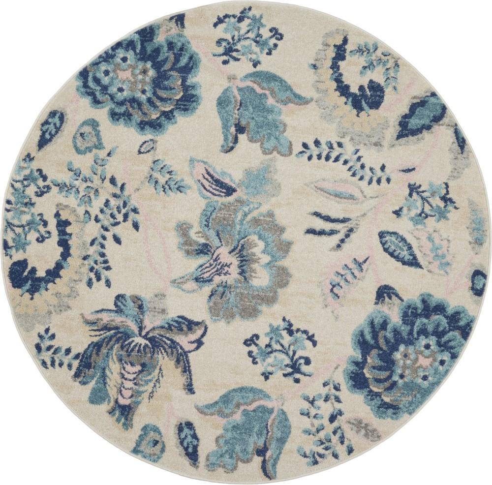 Nourison - Tranquil TRA02 Blue and White 53in x Round French Country Area Rug - TRA02-99446483812 veiw 1
