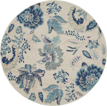 Nourison - Tranquil TRA02 Blue and White 53in x Round French Country Area Rug - TRA02-99446483812 veiw 1