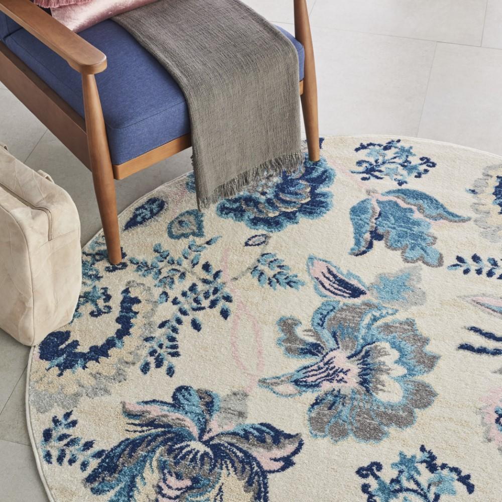 Nourison - Tranquil TRA02 Blue and White 53in x Round French Country Area Rug - TRA02-99446483812 veiw 3