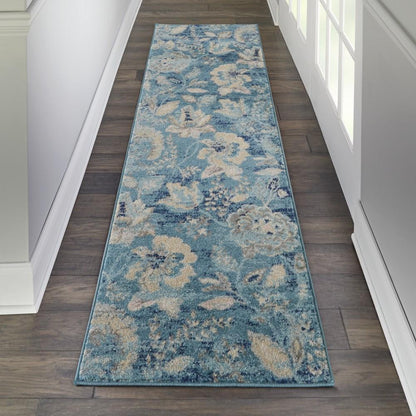 Nourison - Tranquil TRA02 Turquoise Blue and White 23in x 73in Hallway Rug - TRA02-99446483850 veiw 2