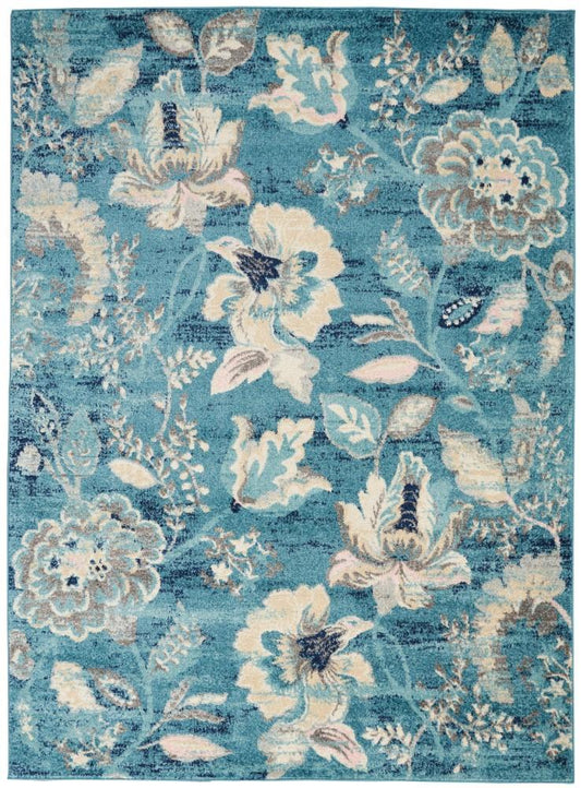 Nourison - Tranquil TRA02 Turquoise Blue and White 53in x 73in French Country Area Rug - TRA02-99446472304 veiw 1