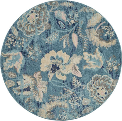 Nourison - Tranquil TRA02 Turquoise Blue and White 53in x Round French Country Area Rug - TRA02-99446483959 veiw 1