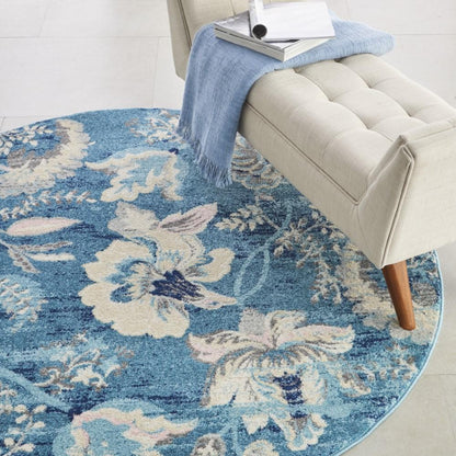 Nourison - Tranquil TRA02 Turquoise Blue and White 53in x Round French Country Area Rug - TRA02-99446483959 veiw 3